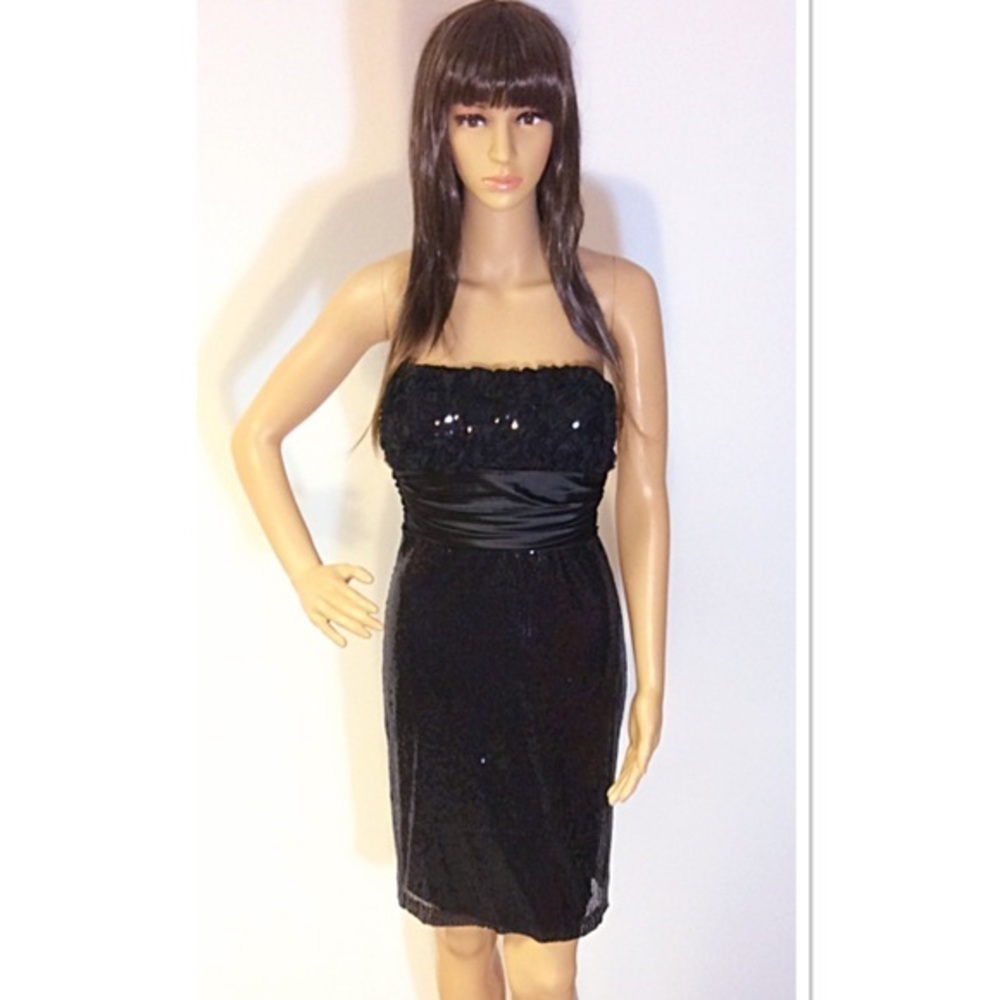 LBD SPEECHLESS BLACK SEQUIN AND ROSETTE DRESS